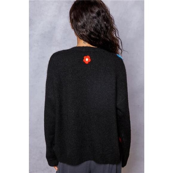 POL Button Down Diamond Pattern Round Neck Cardigan - Picture 4 of 5
